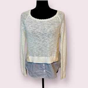 Anthropologie Moth Layered Look Sweater Lightweight Cream Knit Blue White XS